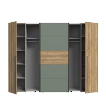 Dreh-/Schwebetürenschrank >NARAGO< 10 Böden, 2 Stangen, Salbei / Eiche Dekor - 270,3x210,5x61,2cm (BxHxT)