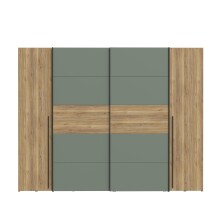 Dreh-/Schwebetürenschrank >NARAGO< 10 Böden, 2 Stangen, Salbei / Eiche Dekor - 270,3x210,5x61,2cm (BxHxT)