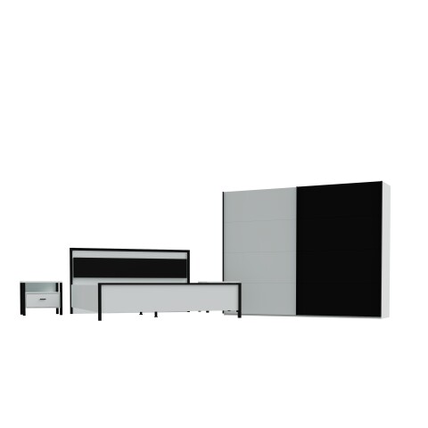 Komplettschlafzimmer >HIGH ROCK< Doppelbett, Kleiderschrnak, 2 Nachtkommoden, Secret grey / Schwarz