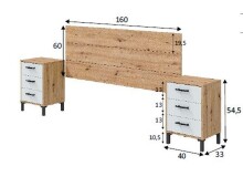 Bettrückwand >ENZO< Kopfteil, 2 Nachtkommoden, Eiche Dekor / Weiß - 160x60x2,5 (BxHxT)