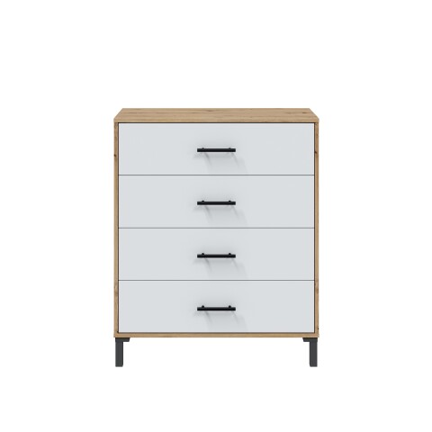 Hochkommode >ENZO< 4 Schubladen, Nodi Eiche Dekor / Artik Weiß - 77,5x94x40 (BxHxT)
