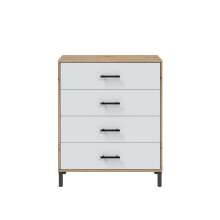 Schlafzimmer-Set >ENZO< (6-teilig) Nodi Eiche / Artik Weiß, Bett, Nachtkonsolen, Kommode, Schrank