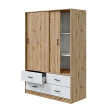 Schlafzimmer-Set >ENZO< (6-teilig) Nodi Eiche / Artik Weiß, Bett, Nachtkonsolen, Kommode, Schrank