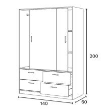 Schlafzimmer-Set >ENZO< (6-teilig) Nodi Eiche / Artik Weiß, Bett, Nachtkonsolen, Kommode, Schrank