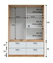 Schlafzimmer-Set >ENZO< (5-teilig) in Nodi Eiche Dekor / Artik Weiß, Bett, Nachtkonsole, Kommode