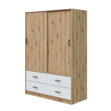 Schlafzimmer-Set >ENZO< (5-teilig) in Nodi Eiche Dekor / Artik Weiß, Bett, Nachtkonsole, Kommode