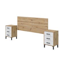 Schlafzimmer-Set >ENZO< (5-teilig) in Nodi Eiche Dekor / Artik Weiß, Bett, Nachtkonsole, Kommode