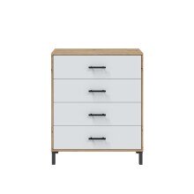 Schlafzimmer-Set >ENZO< (5-teilig) in Nodi Eiche Dekor / Artik Weiß, Bett, Nachtkonsole, Kommode