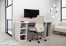 Schreibtisch >TEZAUR< LED-Beleuchtung, Ablage, Fächer, in Weiss - 160x91x72cm (BxHxT)