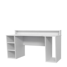 Schreibtisch >TEZAUR< LED-Beleuchtung, Ablage, Fächer, in Weiss - 160x91x72cm (BxHxT)