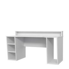 Schreibtisch >TEZAUR< LED-Beleuchtung, Ablage, Fächer, in Weiss - 160x91x72cm (BxHxT)