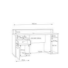 Schreibtisch >TEZAUR< LED-Beleuchtung, Ablage, Fächer, in Weiss  - 160x91x72cm (BxHxT)