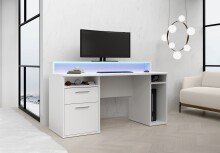 Schreibtisch >TEZAUR< LED-Beleuchtung, Ablage,...