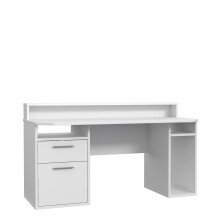 Schreibtisch >TEZAUR< LED-Beleuchtung, Ablage, Fächer, in Weiss  - 160x91x72cm (BxHxT)