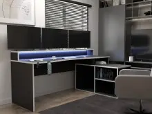 Eckschreibtisch >TEZAUR<  LED-Beleuchtung, Ablage,...