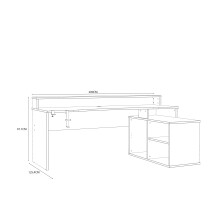 Eckschreibtisch >TEZAUR<  LED-Beleuchtung, Ablage, Weiss / Schwarz - 200x91,1x125,4cm (BxHxT)