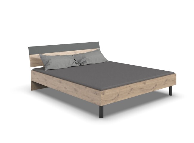 Bett >Budapest< Liegefl. 160x200cm, Viking-oak-Dekor / Graphit - 169x81x210cm (B/H/T)