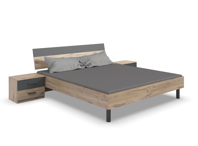 Bettanlage >Budapest< Liegefl. 180x200cm, Viking-oak-Dekor / Graphit 293x81x210cm (BxHxT)