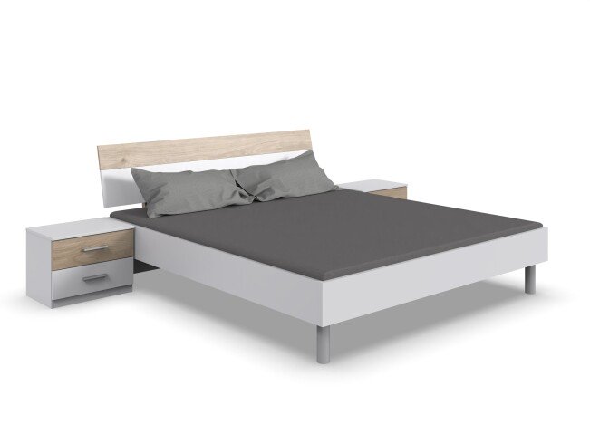 Bettanlage >Budapest< Liegefl. 180x200cm, Weiß / Hickory-Eiche-Dekor - 293x81x210cm (B/H/T)