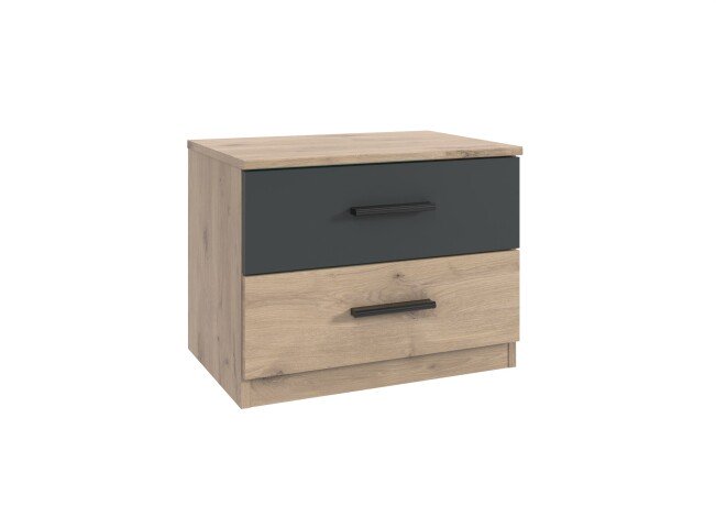 Nachtkommode >Budapest< 2 Schübe, Viking-Eiche-Dekor / Graphit - 52x40x38cm (B/H/T)