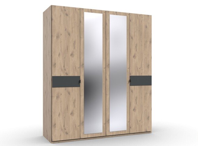 Drehtürenschrank >Budapest< 4 Türen, Spiegel, Viking-Eiche-Dekor / Graphit - 180x208x58cm (B/H/T)