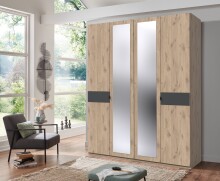 Drehtürenschrank >Budapest< 4 Türen, Spiegel, Viking-Eiche-Dekor / Graphit - 180x208x58cm (B/H/T)