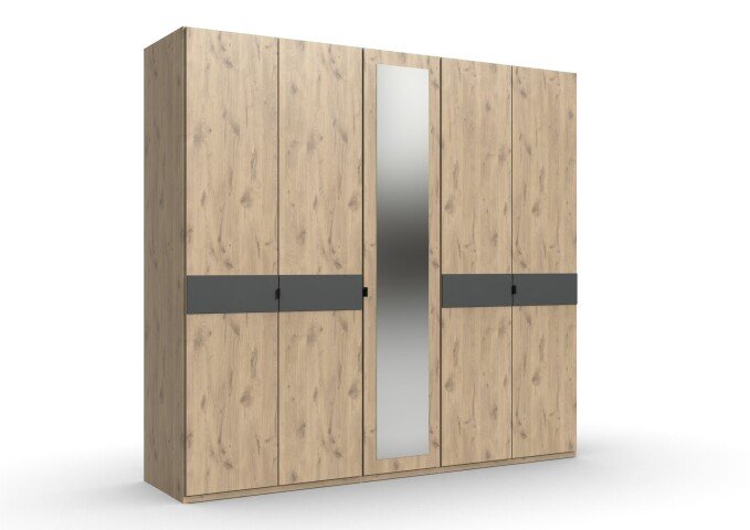 Drehtürenschrank >Budapest< 5 Türen, Spiegel, Viking-Eiche-Dekor / Graphit - 225x208x58cm (B/H/T)