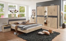 Drehtürenschrank >Budapest< 5 Türen, Spiegel, Viking-Eiche-Dekor / Graphit - 225x208x58cm (B/H/T)