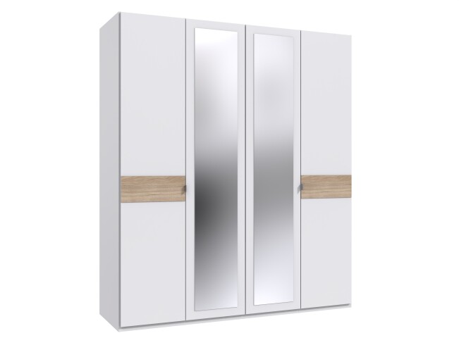 Drehtürenschrank >Budapest< 4 Türen, Spiegel, weiss / Hickory-Eiche-Dekor - 180x208x58cm (B/H/T)