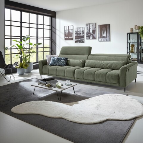 Big-Sofa >Wolve< 2x elektr. Verstellung, Kissen, Feincord oliv - 280x108x118cm BxHxT
