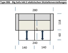 Big-Sofa >Wolve< 2x elektr. Verstellung, Kissen, Feincord oliv - 280x108x118cm BxHxT