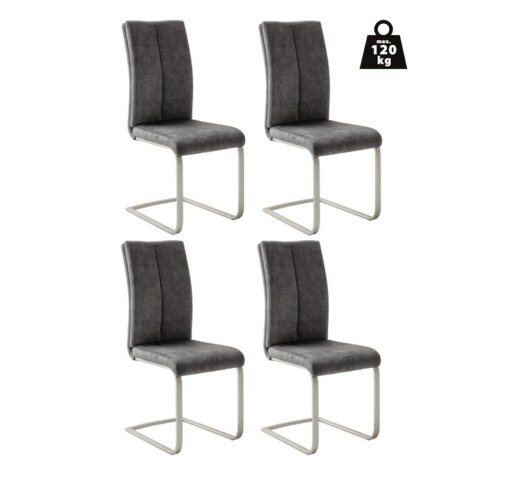 Freischwinger >HUDSON< (4er-Set) mit Griff, Edelstahl, Bezug anthrazit - 43x103x60 (BxHxT)