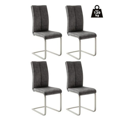 Freischwinger >HUDSON< (4er-Set) mit Griff, Edelstahl, Bezug anthrazit - 43x103x60 (BxHxT)