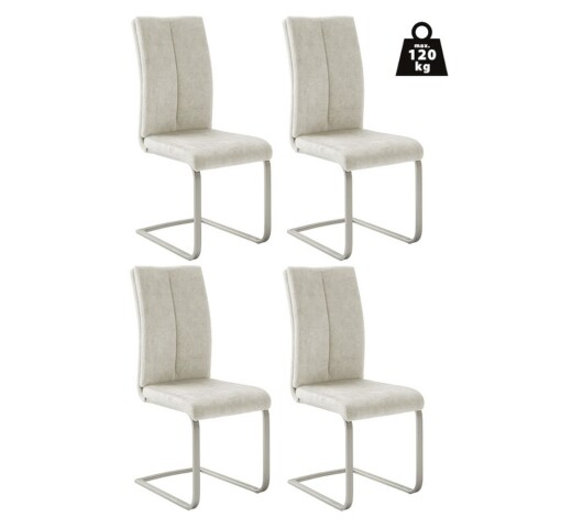 Freischwinger >HUDSON< (4er-Set) mit Griff, Edelstahl, Bezug creme - 43x103x60 (BxHxT)