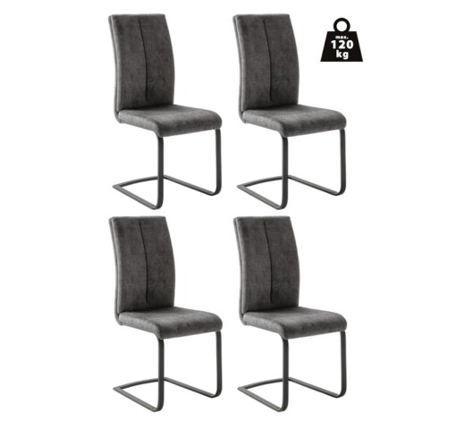 Freischwinger >HUDSON< (4er-Set) mit Griff, Bezug anthrazit - 43x103x60 (BxHxT)