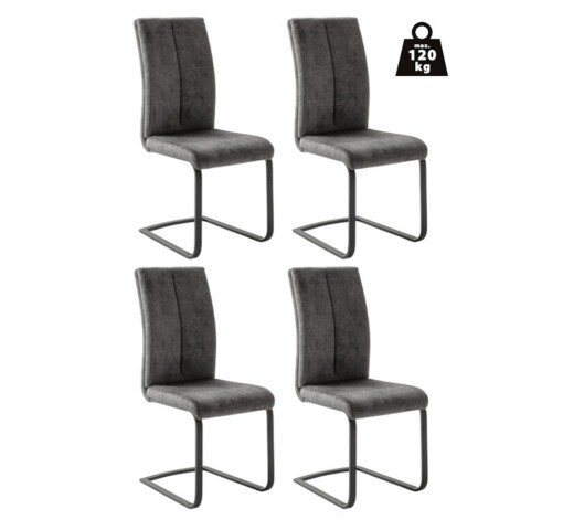 Freischwinger >HUDSON< (4er-Set) mit Griff, Bezug anthrazit - 43x103x60 (BxHxT)