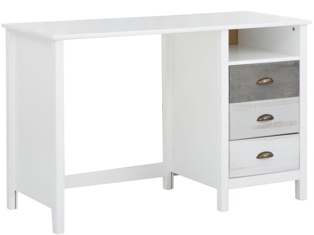 Schreibtisch >Bjørg< in Weiß, MDF/Kiefer - 120x75x50cm (BxHxT)