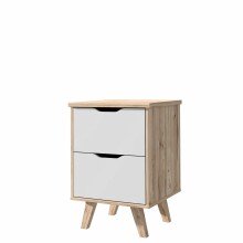 Nachtkommode >VANKKA< 2 Schübe, Planked Eiche Dekor / Weiss - 45x63,9x42cm (BxHxT)