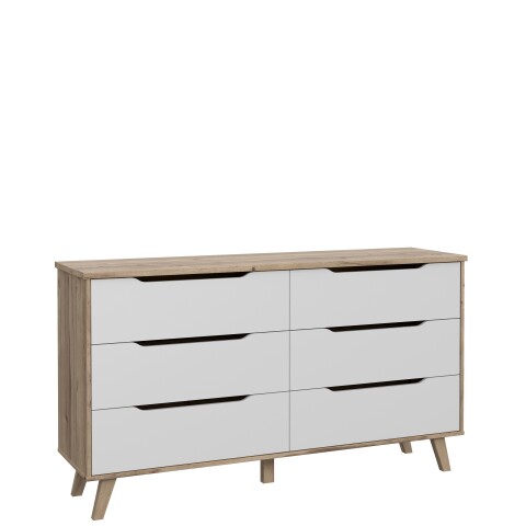 Sideboard >VANKKA< 4 Schubladen, Planked Eiche Dekor / Weiss - 154,7x86,3x42cm (B/H/T)