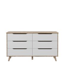 Sideboard >VANKKA< 4 Schubladen, Planked Eiche Dekor / Weiss - 154,7x86,3x42cm (B/H/T)