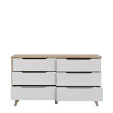 Sideboard >VANKKA< 4 Schubladen, Planked Eiche Dekor / Weiss - 154,7x86,3x42cm (B/H/T)