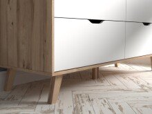 Sideboard >VANKKA< 4 Schubladen, Planked Eiche Dekor / Weiss - 154,7x86,3x42cm (B/H/T)