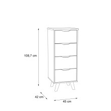 Hochkommode >VANKKA< 4 Schubladen, Planked Eiche Dekor / Weiss - 45x108,7x42cm (B/H/T)