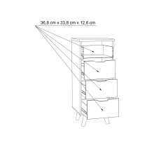 Hochkommode >VANKKA< 4 Schubladen, Planked Eiche Dekor / Weiss - 45x108,7x42cm (B/H/T)
