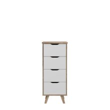 Hochkommode >VANKKA< 4 Schubladen, Planked Eiche Dekor / Weiss - 45x108,7x42cm (B/H/T)