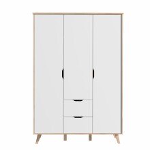 Kleiderschrank >VANKKA< 2 Schübe, Planked Eiche Dekor / Weiss - 139,4x201,5x52,7cm (B/H/T)