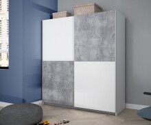 Schiebetürenschrank >WINNER< 2 Böden, 2 Stangen, Betonoptik / Weiss - 170x190x61cm (B/H/T)