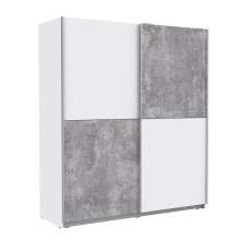 Schiebetürenschrank >WINNER< 2 Böden, 2 Stangen, Betonoptik / Weiss - 170x190x61cm (B/H/T)