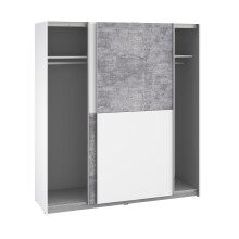 Schiebetürenschrank >WINNER< 2 Böden, 2 Stangen, Betonoptik / Weiss - 170x190x61cm (B/H/T)