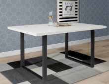 Esstisch >TABLES< Gestell Metall schwarz, Platte in Weiss - 160x74,7x90cm (BxHxT)